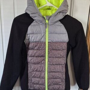 Athletic Works Boys Hybrid Jacket Hoodie Gray Black Neon Green Size Small 6/7